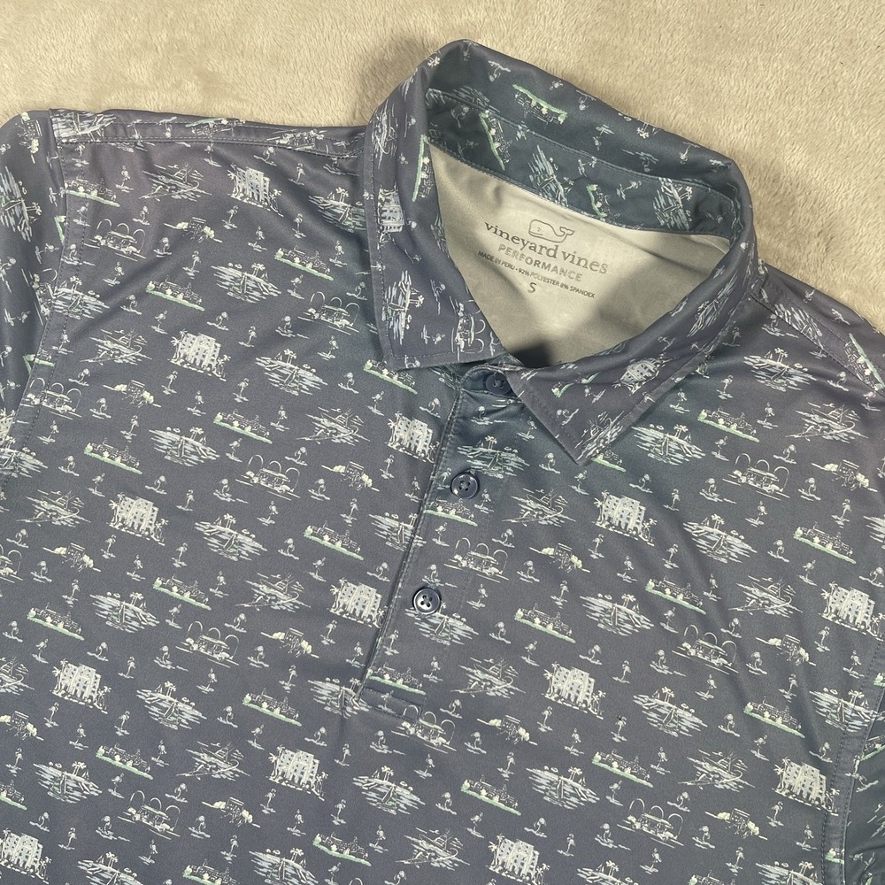 Vineyard Vines Performance Sankaty Polo Men's S Blue‎ Boating All Over Print
